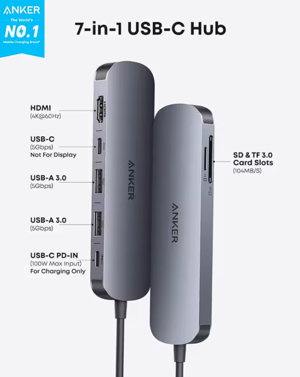 Entradas Adaptador Anker 7 en 1 USB-C con HDMI 4K 60Hz